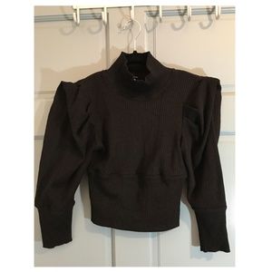 NWT Free People Women’s Black Lala Mock Neck Puff Sleeve Long Sleeve Top